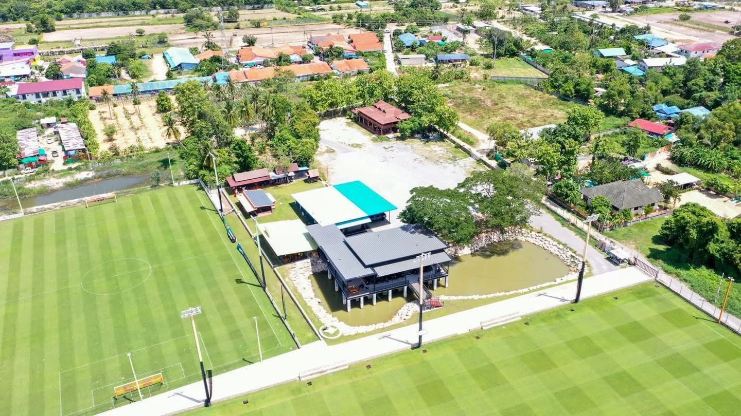 Aerial view of football pitches and surrounding grounds